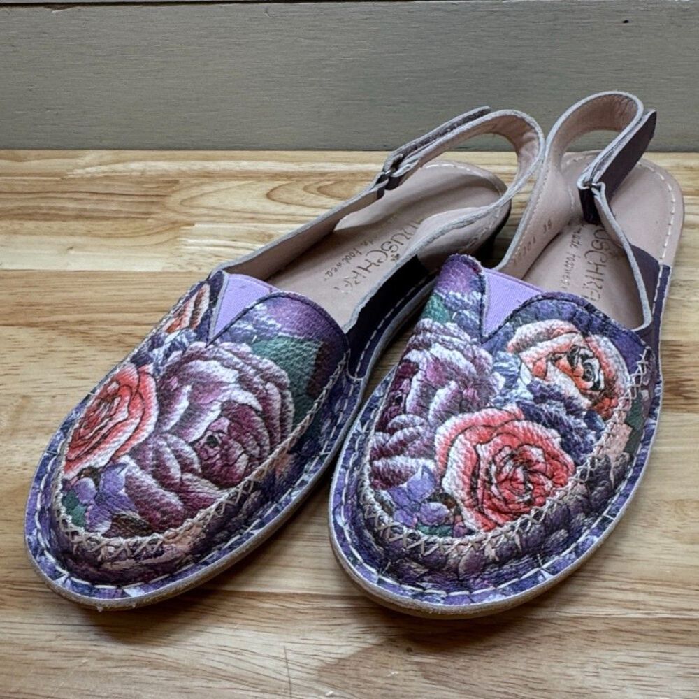Anuschka Hand-painted Leather Adjustable Slingback Flats Women's EU Sz 39 US 8.5